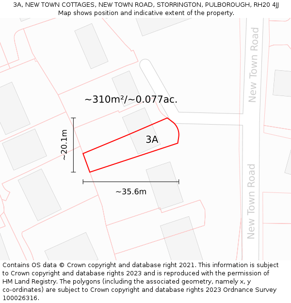 3A, NEW TOWN COTTAGES, NEW TOWN ROAD, STORRINGTON, PULBOROUGH, RH20 4JJ: Plot and title map