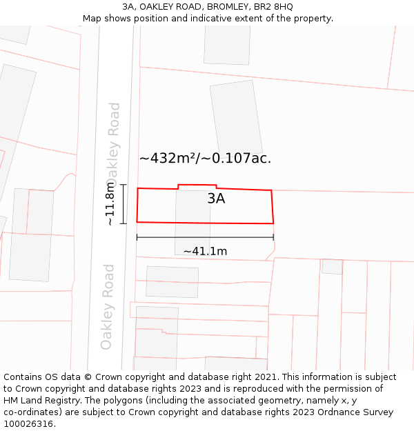 3A, OAKLEY ROAD, BROMLEY, BR2 8HQ: Plot and title map