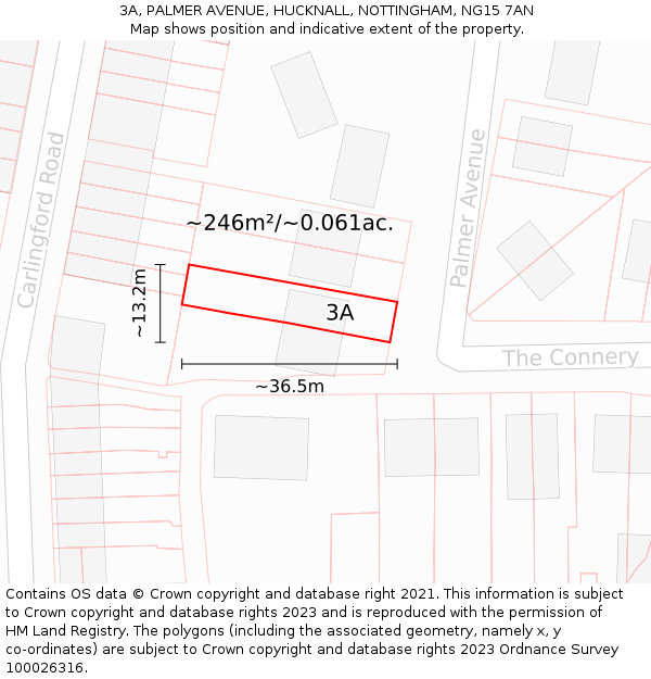 3A, PALMER AVENUE, HUCKNALL, NOTTINGHAM, NG15 7AN: Plot and title map