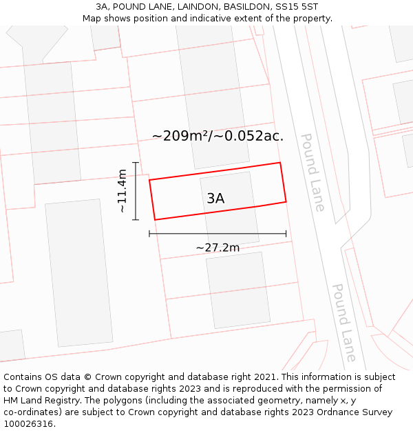 3A, POUND LANE, LAINDON, BASILDON, SS15 5ST: Plot and title map