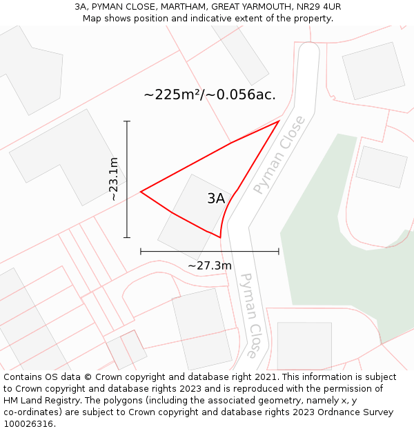 3A, PYMAN CLOSE, MARTHAM, GREAT YARMOUTH, NR29 4UR: Plot and title map