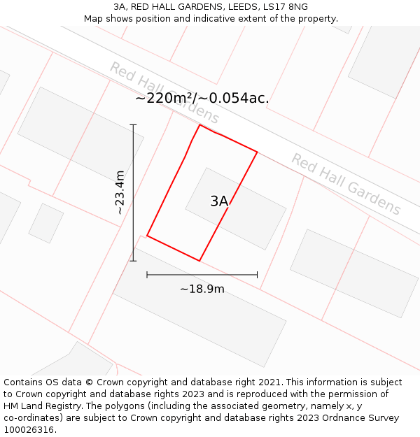 3A, RED HALL GARDENS, LEEDS, LS17 8NG: Plot and title map