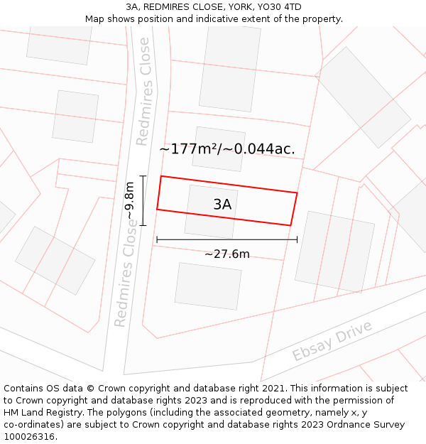 3A, REDMIRES CLOSE, YORK, YO30 4TD: Plot and title map