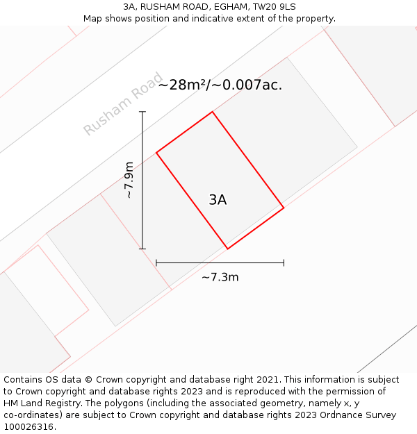 3A, RUSHAM ROAD, EGHAM, TW20 9LS: Plot and title map
