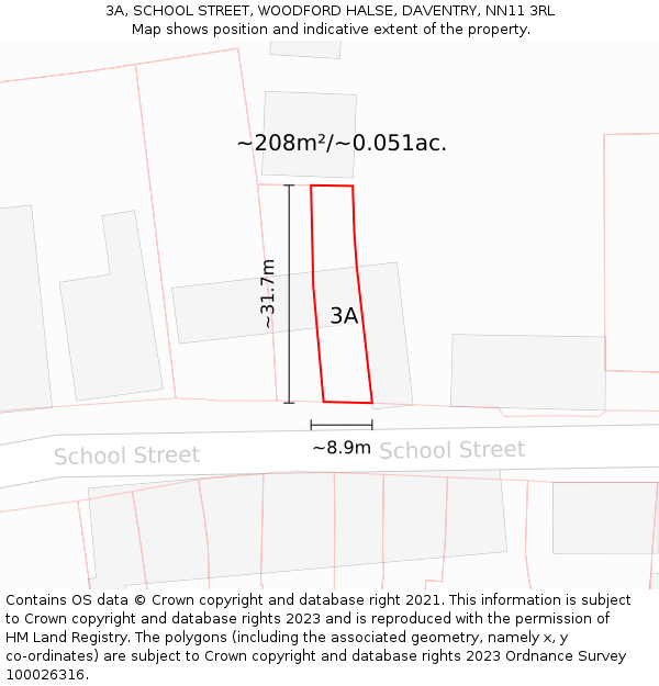 3A, SCHOOL STREET, WOODFORD HALSE, DAVENTRY, NN11 3RL: Plot and title map