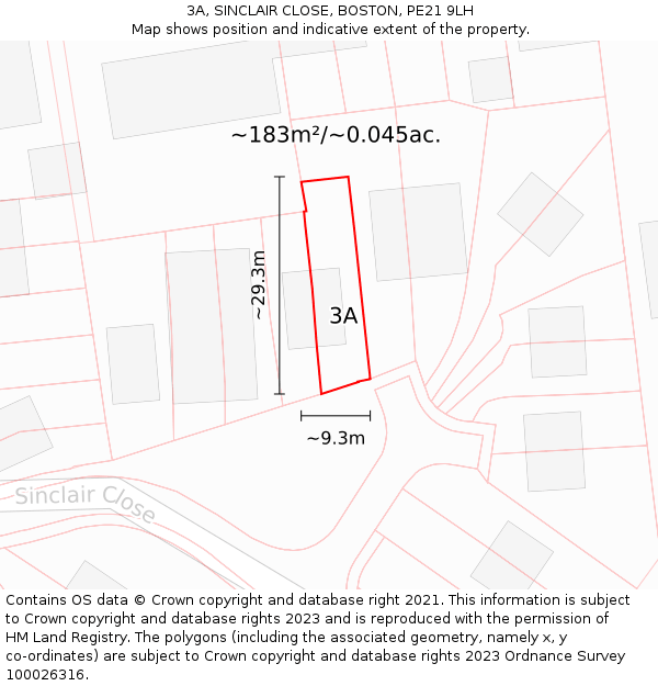 3A, SINCLAIR CLOSE, BOSTON, PE21 9LH: Plot and title map