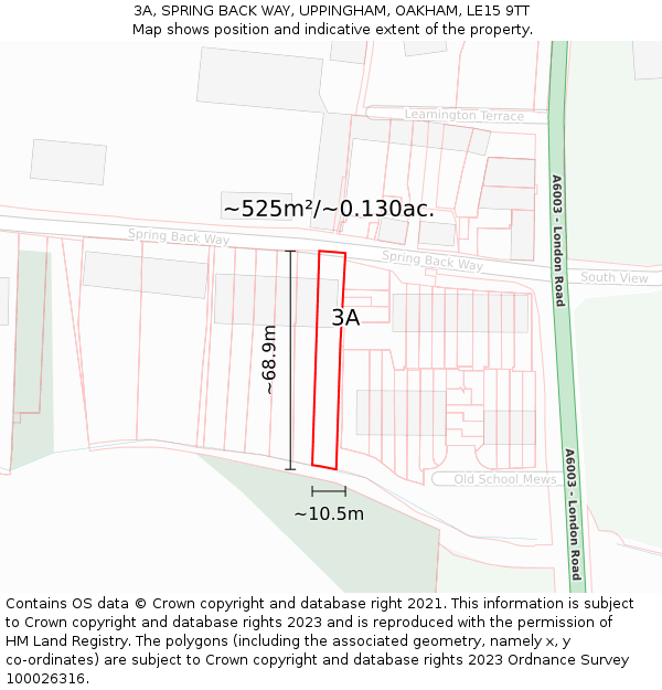 3A, SPRING BACK WAY, UPPINGHAM, OAKHAM, LE15 9TT: Plot and title map
