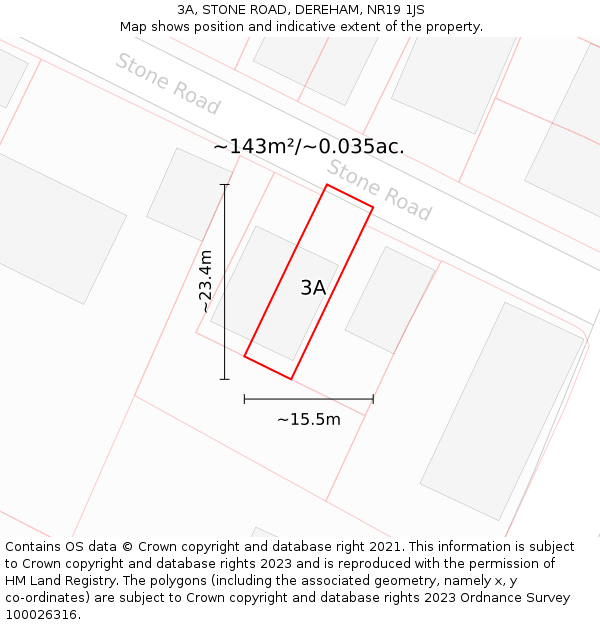 3A, STONE ROAD, DEREHAM, NR19 1JS: Plot and title map