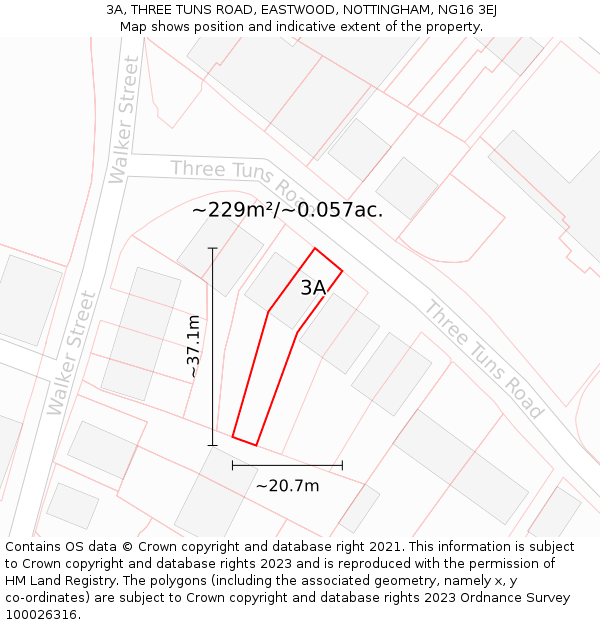 3A, THREE TUNS ROAD, EASTWOOD, NOTTINGHAM, NG16 3EJ: Plot and title map