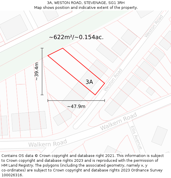 3A, WESTON ROAD, STEVENAGE, SG1 3RH: Plot and title map