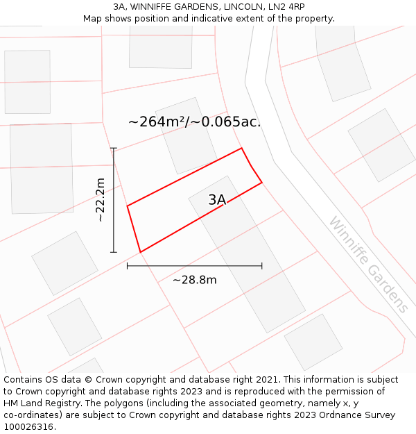 3A, WINNIFFE GARDENS, LINCOLN, LN2 4RP: Plot and title map