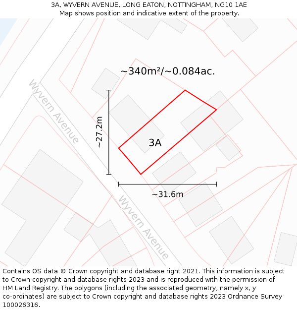 3A, WYVERN AVENUE, LONG EATON, NOTTINGHAM, NG10 1AE: Plot and title map