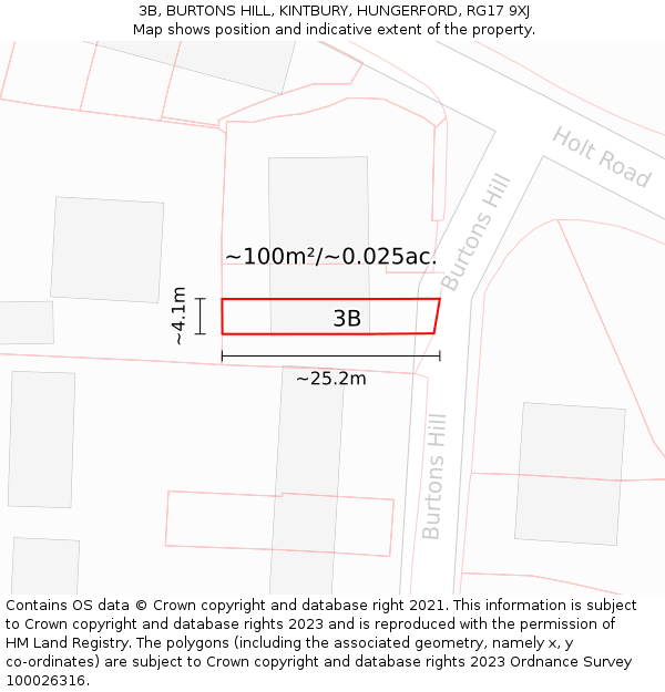 3B, BURTONS HILL, KINTBURY, HUNGERFORD, RG17 9XJ: Plot and title map
