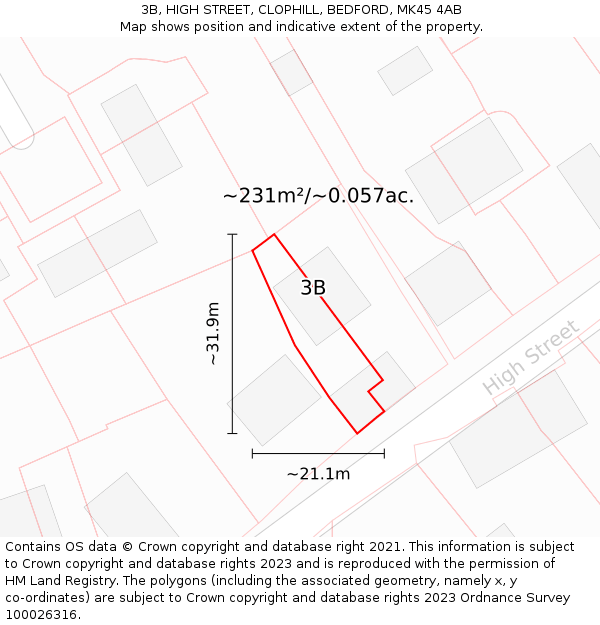 3B, HIGH STREET, CLOPHILL, BEDFORD, MK45 4AB: Plot and title map