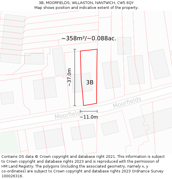 3B, MOORFIELDS, WILLASTON, NANTWICH, CW5 6QY: Plot and title map
