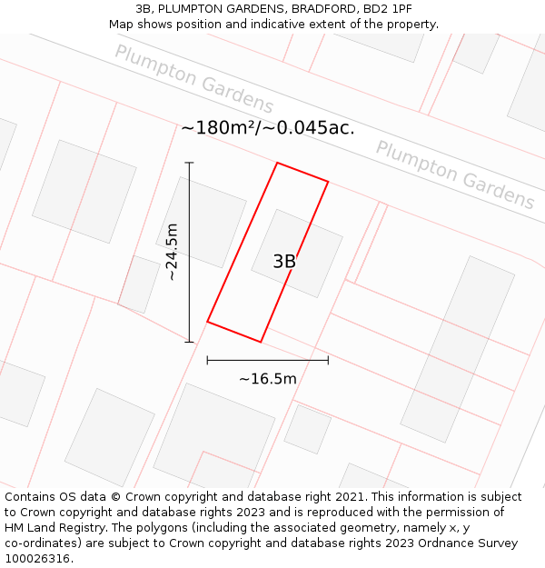 3B, PLUMPTON GARDENS, BRADFORD, BD2 1PF: Plot and title map
