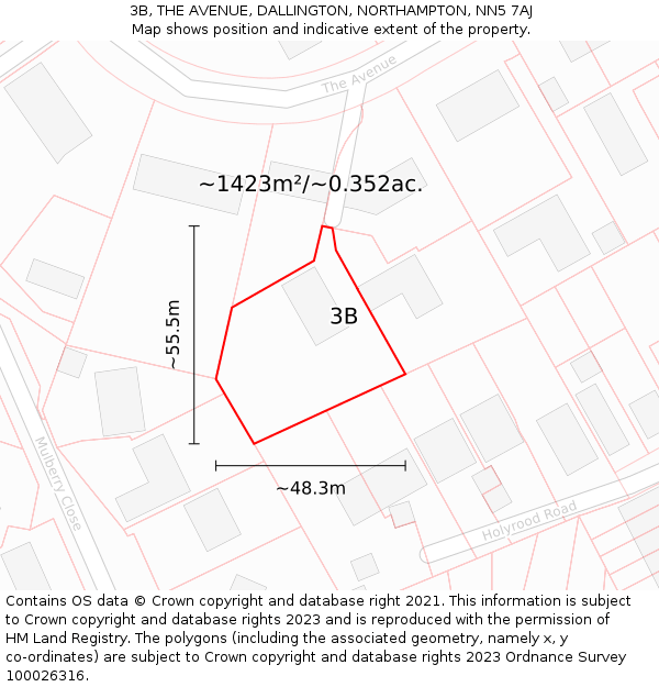 3B, THE AVENUE, DALLINGTON, NORTHAMPTON, NN5 7AJ: Plot and title map