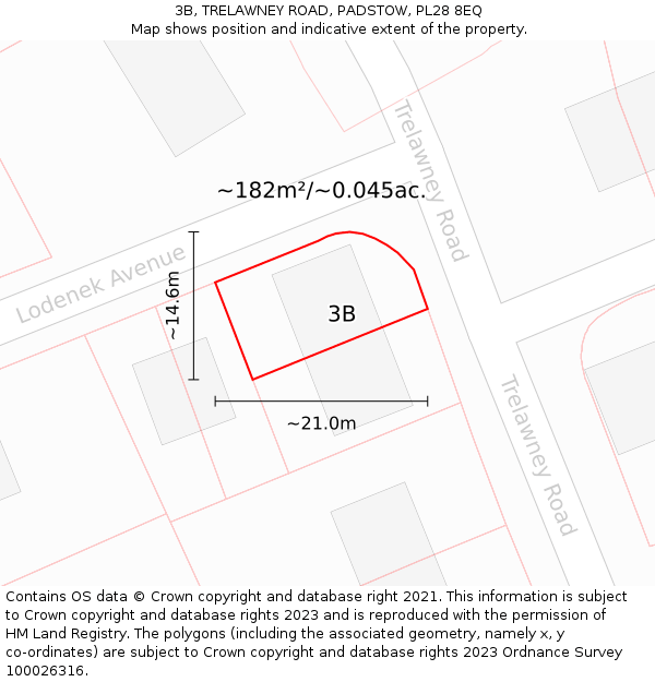 3B, TRELAWNEY ROAD, PADSTOW, PL28 8EQ: Plot and title map