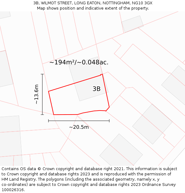 3B, WILMOT STREET, LONG EATON, NOTTINGHAM, NG10 3GX: Plot and title map