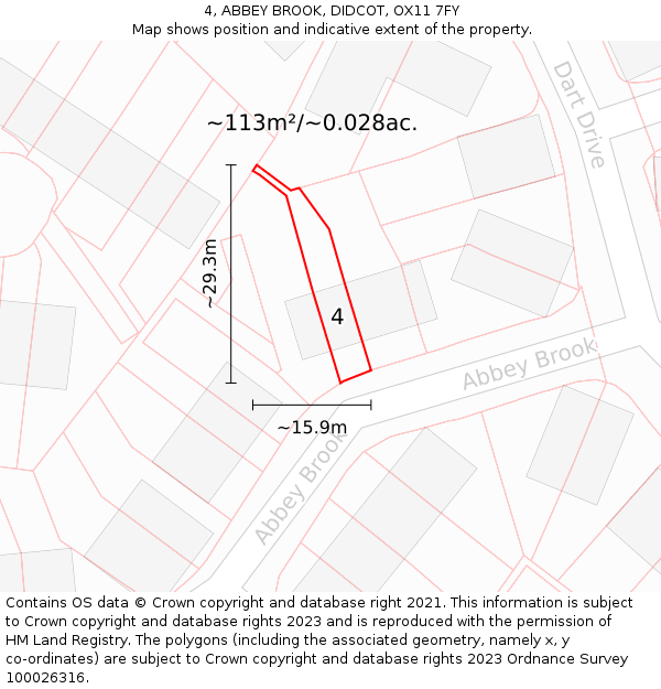 4, ABBEY BROOK, DIDCOT, OX11 7FY: Plot and title map