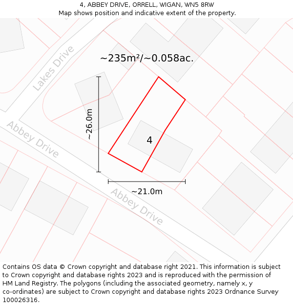4, ABBEY DRIVE, ORRELL, WIGAN, WN5 8RW: Plot and title map