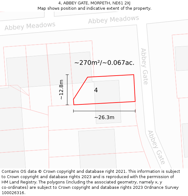 4, ABBEY GATE, MORPETH, NE61 2XJ: Plot and title map
