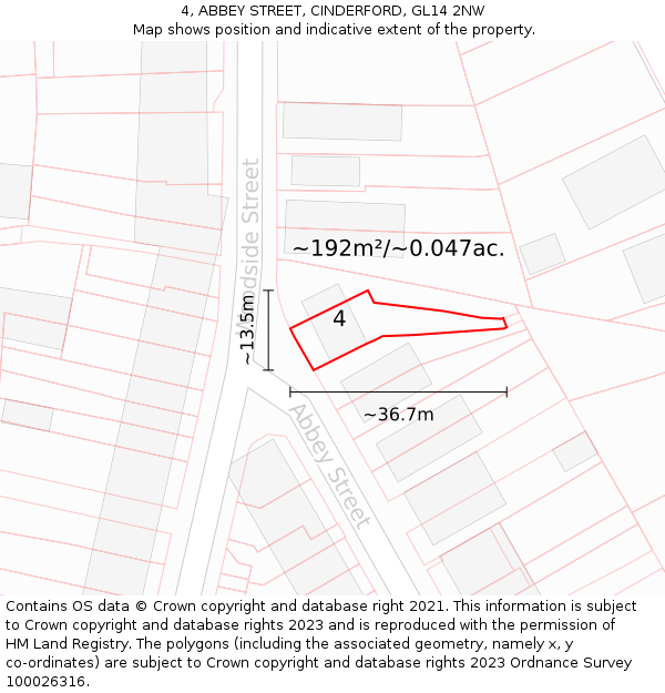 4, ABBEY STREET, CINDERFORD, GL14 2NW: Plot and title map