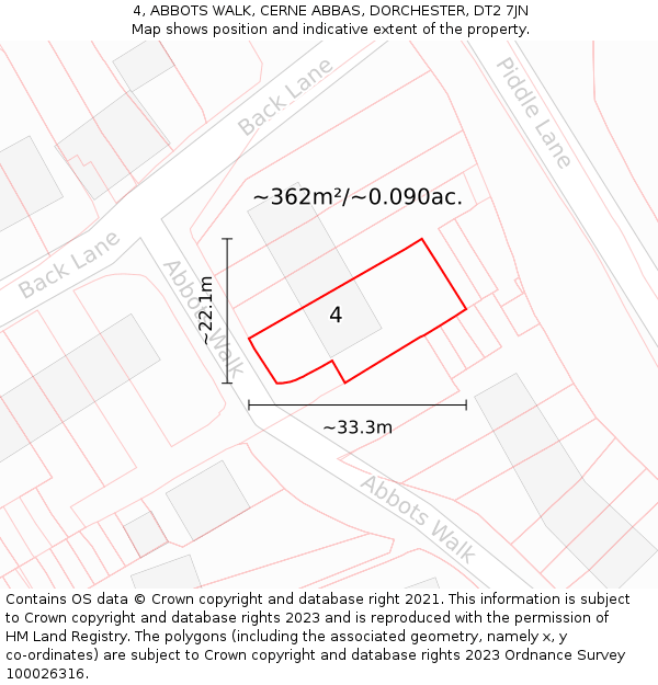 4, ABBOTS WALK, CERNE ABBAS, DORCHESTER, DT2 7JN: Plot and title map
