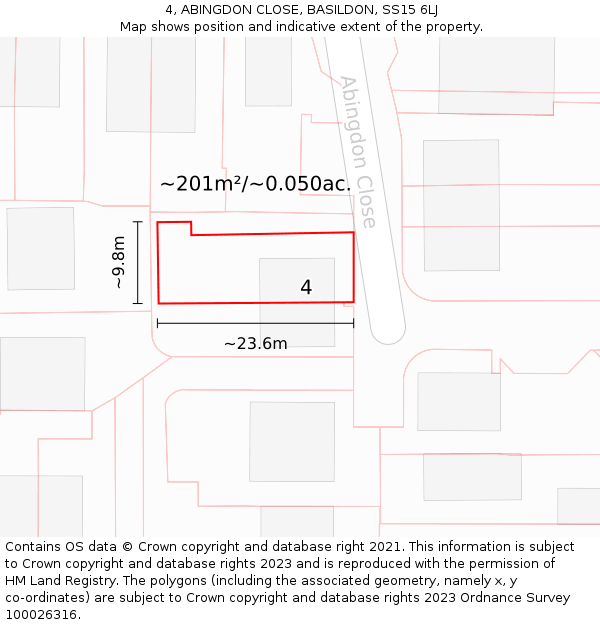 4, ABINGDON CLOSE, BASILDON, SS15 6LJ: Plot and title map