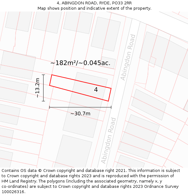 4, ABINGDON ROAD, RYDE, PO33 2RR: Plot and title map