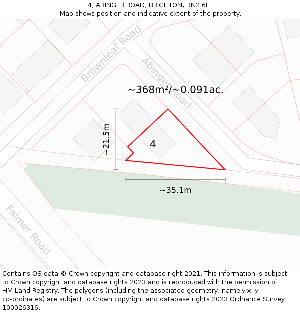 4, ABINGER ROAD, BRIGHTON, BN2 6LF: Plot and title map