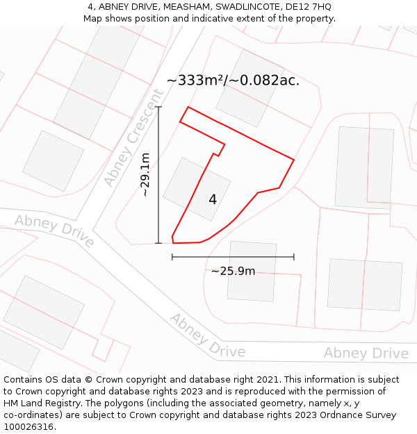 4, ABNEY DRIVE, MEASHAM, SWADLINCOTE, DE12 7HQ: Plot and title map