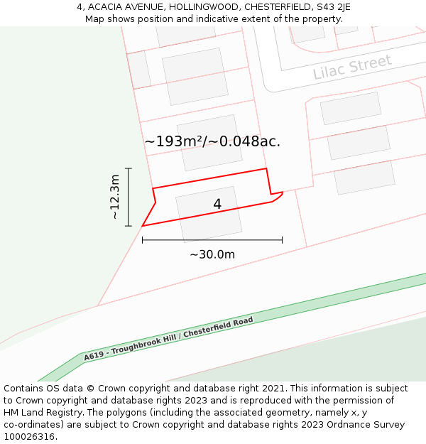 4, ACACIA AVENUE, HOLLINGWOOD, CHESTERFIELD, S43 2JE: Plot and title map