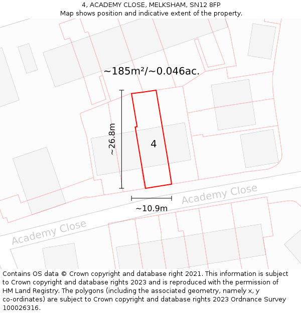 4, ACADEMY CLOSE, MELKSHAM, SN12 8FP: Plot and title map