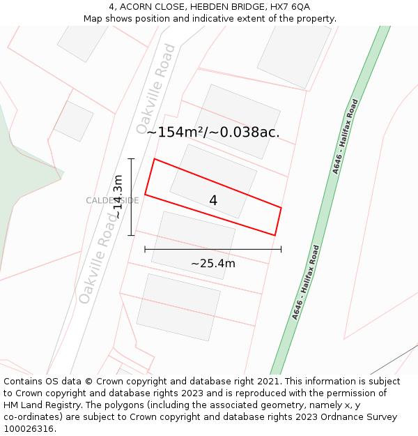 4, ACORN CLOSE, HEBDEN BRIDGE, HX7 6QA: Plot and title map