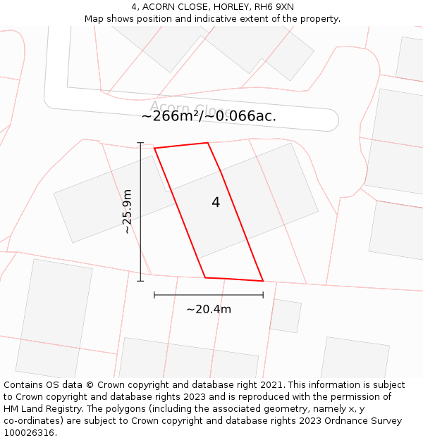 4, ACORN CLOSE, HORLEY, RH6 9XN: Plot and title map