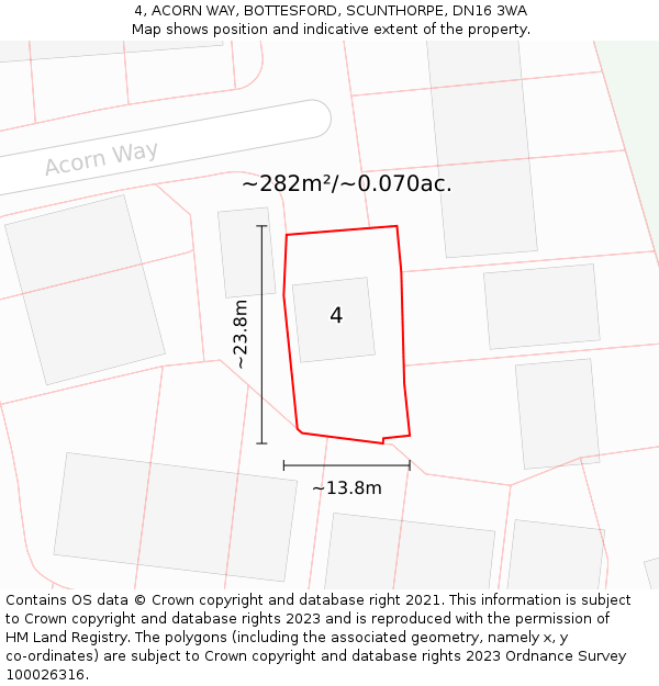 4, ACORN WAY, BOTTESFORD, SCUNTHORPE, DN16 3WA: Plot and title map