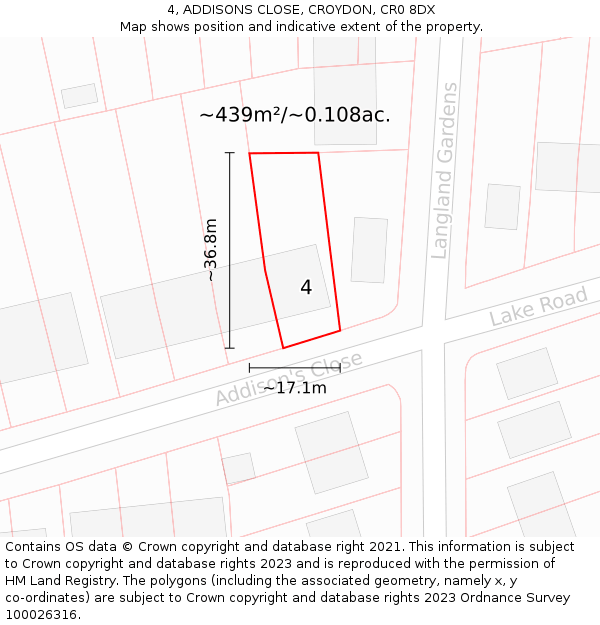 4, ADDISONS CLOSE, CROYDON, CR0 8DX: Plot and title map