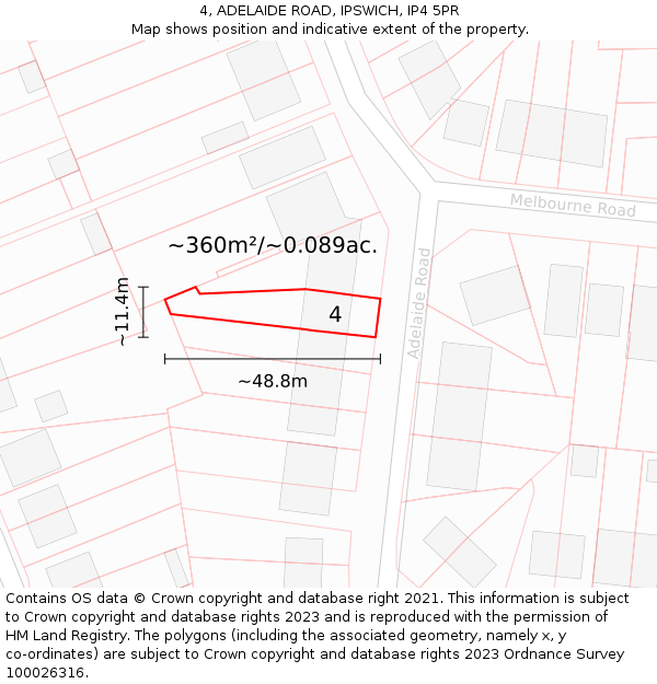 4, ADELAIDE ROAD, IPSWICH, IP4 5PR: Plot and title map