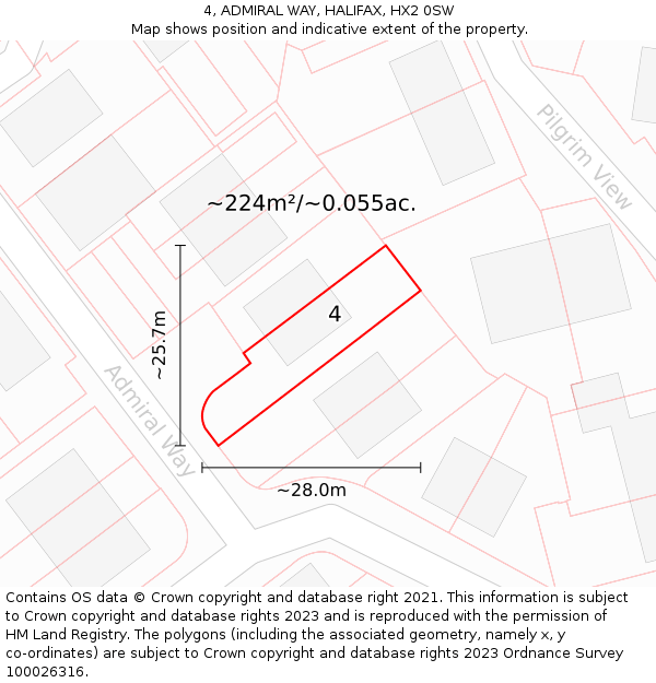 4, ADMIRAL WAY, HALIFAX, HX2 0SW: Plot and title map