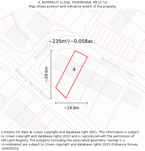 4, ADMIRALTY CLOSE, FAVERSHAM, ME13 7LF: Plot and title map