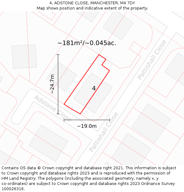 4, ADSTONE CLOSE, MANCHESTER, M4 7DY: Plot and title map