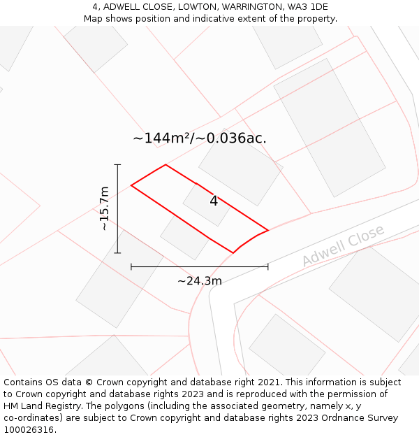 4, ADWELL CLOSE, LOWTON, WARRINGTON, WA3 1DE: Plot and title map
