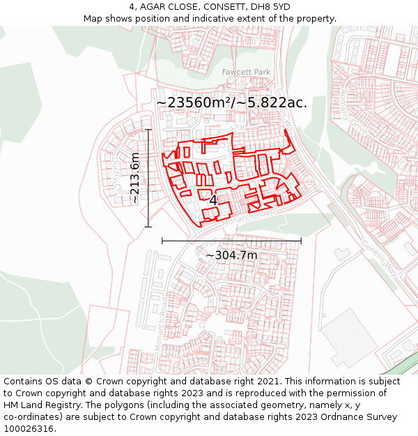 4, AGAR CLOSE, CONSETT, DH8 5YD: Plot and title map