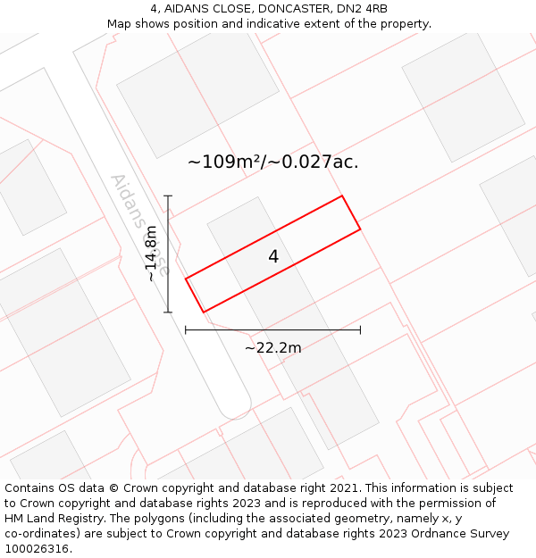 4, AIDANS CLOSE, DONCASTER, DN2 4RB: Plot and title map