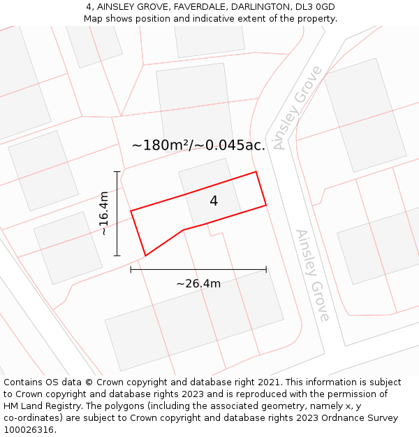 4, AINSLEY GROVE, FAVERDALE, DARLINGTON, DL3 0GD: Plot and title map
