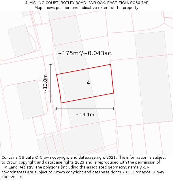 4, AISLING COURT, BOTLEY ROAD, FAIR OAK, EASTLEIGH, SO50 7AP: Plot and title map