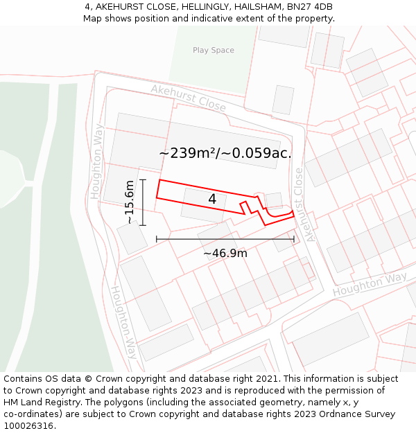 4, AKEHURST CLOSE, HELLINGLY, HAILSHAM, BN27 4DB: Plot and title map