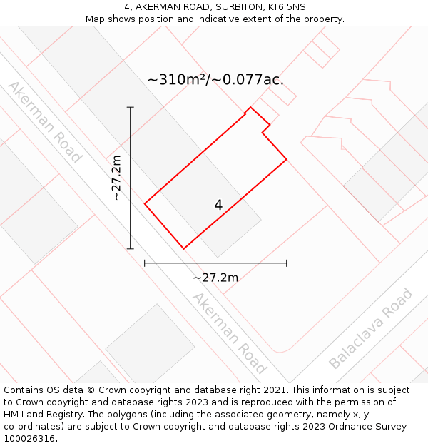 4, AKERMAN ROAD, SURBITON, KT6 5NS: Plot and title map