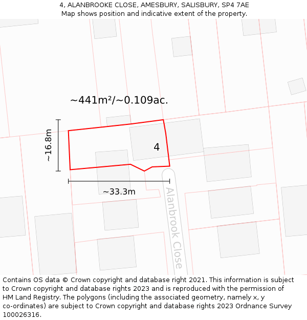 4, ALANBROOKE CLOSE, AMESBURY, SALISBURY, SP4 7AE: Plot and title map